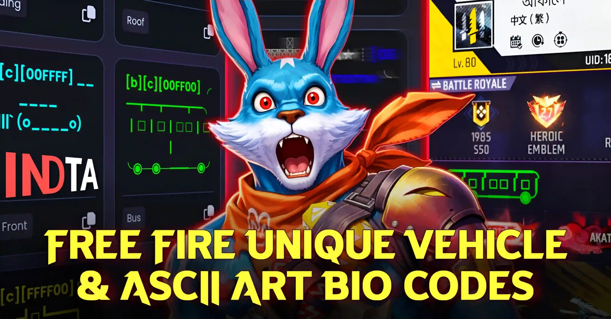 Free Fire Unique Vehicle & ASCII Art Bio Codes