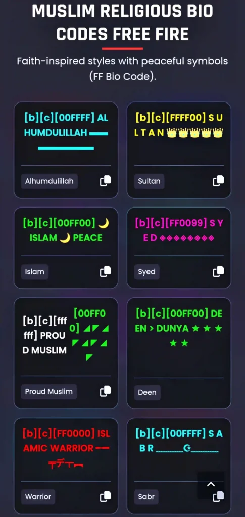 100+ Free Fire Muslim Religious Bio Codes: Stylish Islamic FF Bios- Copy & Paste 2026 43 Free Fire Muslim Religious Bio Codes
