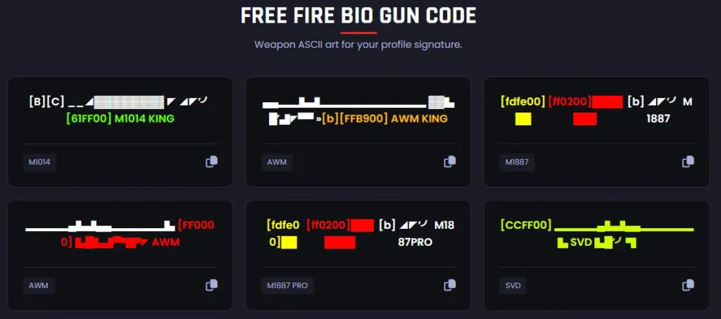 FF Bio Code M1887, UMP, AWM, MP40, AK, SVD: Styles 37 Free Fire Bio Code M1887 edit